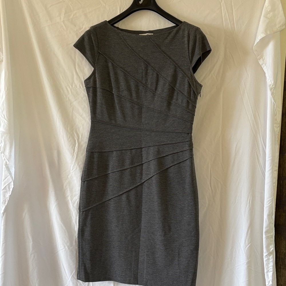London Times Charcoal Asymmetrical Top Seam Dress